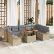vidaXL 10-delars trädgårdsoff-set med kuddar beige poly-rotning