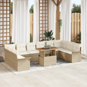 vidaXL 11-delat Trädgårdsoff Set med Kuddar Beige Poly Rattan