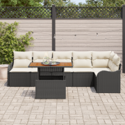 vidaXL 7-delad trädgårdsoff-set med kuddar svart poly rattan