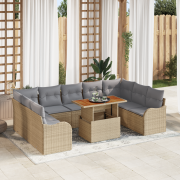 vidaXL 10-delars trädgårdsoffset med kuddar beige poly rotting