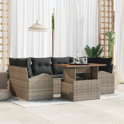 vidaXL 7-delad Trädgårdsoffset med Kuddar Grå Poly Rattan