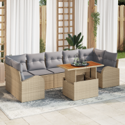vidaXL 8-delars trädgårdsoffset med kuddar beige poly rotting