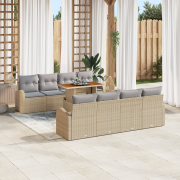 vidaXL 9-delars trädgårdsofa set med kuddar Beige Poly Rattan