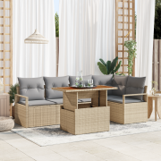 vidaXL 6-delat trädgårdsoffset med kuddar beige poly rotting