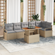 vidaXL 7-delars trädgårdsoffset med kuddar Beige Poly Rattan