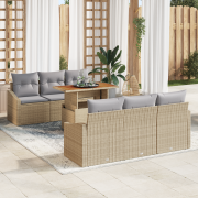 vidaXL 7-delars Trädgårdsoff Set med Kuddar Beige Poly Rattan