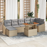 vidaXL 8-delars trädgårdsoffasett med kuddar beige polyrotting