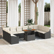 vidaXL 11-dels Trädgårdsoff set med kuddar Svart Poly Rattan