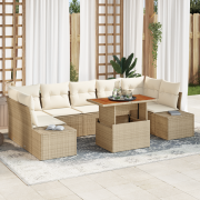 vidaXL 8-delat Trädgårdsoffasätt med kuddar i Beige Poly Rattan
