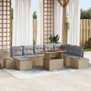 vidaXL 9 Delar Trädgårdsoff Set med Kuddar Beige Poly Rotting