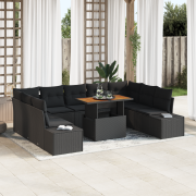 vidaXL 10 delars trädgårdsoff Set med kuddar Svart Poly Rattan