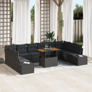 vidaXL 11-delars Trädgårdsofa Set med Kuddar Svart Poly Rotting