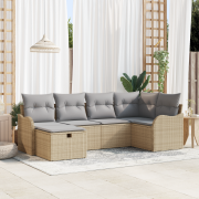 vidaXL 6-delad trädgårdsoffaset med kuddar beige poly rotting