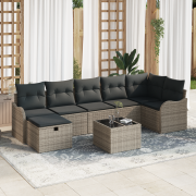 vidaXL 8-delat trädgårdsofa-set med dynor Grå Poly Rotting