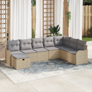 vidaXL 8-delad trädgårdsoffasett med kuddar beige poly rattan