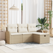 vidaXL 4-delad trädgårdsoffa med kuddar beige poly rotting