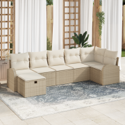 vidaXL 7-delars trädgårdssoffset med kuddar beige poly-rotting