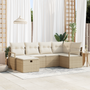 vidaXL 6-delat trädgårdsoffset med kuddar Beige Polyrotting