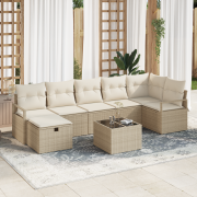 vidaXL 8-delat Trädgårdsoffset med Kuddar Beige Poly Rattan