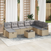 vidaXL 9-delar trädgårdsoffset med kuddar beige polyrotting