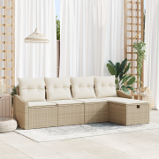 vidaXL 5-dels trädgårdsoff set med kuddar Beige Poly Rattan