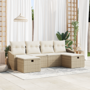vidaXL 6-delars trädgårdsoffaset med kuddar beige polyrotting