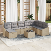 vidaXL 9-delad trädgårdsoffuppsättning med kuddar beige poly rotting