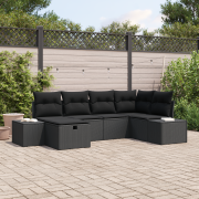 vidaXL 6-delad trädgårdsoffasett med kuddar svart poly-rattan