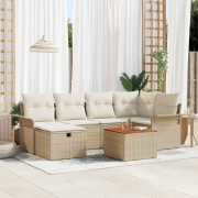 vidaXL 7 delars trädgårdsoffaset med dynor Beige Poly Rattan