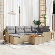 vidaXL 7-delat trädgårdssoffset med kuddar Beige Poly Rattan, vidaXL 2...