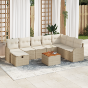 vidaXL 9-delars trädgårdsoff set med kuddar, beige poly rattan, vidaXL...