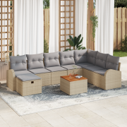 vidaXL 9-dela Trädgårdsoffaset med kuddar Beige Poly Rattan