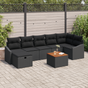vidaXL 8-delat Trädgårdsoff Set med Kuddar Svart Poly Rattan