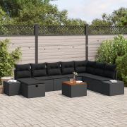vidaXL 9-delat trädgårdssoffset med kuddar svart poly rattan