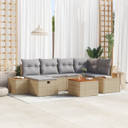 vidaXL 7-delad Trädgårdsoffset med Kuddar Beige Poly Rattan