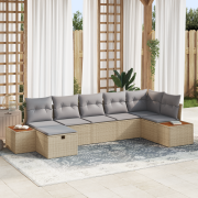 vidaXL 7-delars Trädgårdsoffa Set med Kuddar Beige Konstrotting