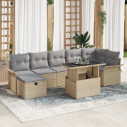 vidaXL 8-delars trädgårdsoff set med kuddar Beige Poly rotting