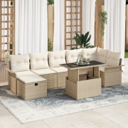 vidaXL 8-delad trädgårdsoffset med kuddar beige poly rattan