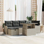vidaXL 7 Delar Trädgårdssoffset med Kuddar Ljusgrå Poly Rattan, vidaXL...