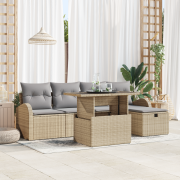 vidaXL 6-delars trädgårdsoffset med kuddar beige poly rotting