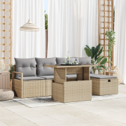 vidaXL 6-delad trädgårdsoffset med kuddar Beige Poly-rattan