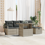 vidaXL 6 delat trädgårdsofa set med kuddar Ljusgrå Poly Rottning, vida...
