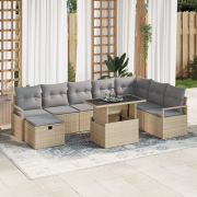 vidaXL 9-dels trädgårdsofa-set med kuddar Beige Polyrotting, vidaXL 2-...