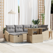 vidaXL 7-delat trädgårdsoff-set med kuddar Beige Poly Rottning