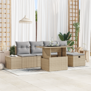 vidaXL 6-delars Trädgårdsoffagrupp med Kuddar Beige Poly Rattan