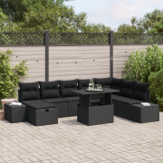 vidaXL 9-delars Trädgårdsoffaset med kuddar Svart Poly Rattan