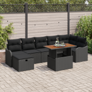 vidaXL 8-delars trädgårdsoffagrupp med kuddar Svart Poly Rattan, vidaX...