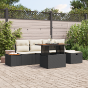 vidaXL 6-delad trädgårdsssofa set med kuddar Svart Poly Rattan
