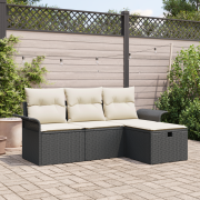 vidaXL 4-delat trädgårdsoffset med kuddar svart poly rattan, vidaXL 2-...