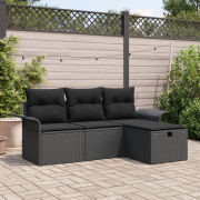vidaXL 4 Delars Trädgårdsofa Set med Kuddar Svart Poly Rattan